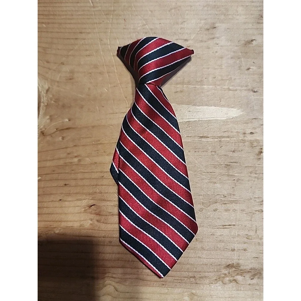 Child’s Red Black Stripe Clip-On Tie 6” Boys Dress Accessory